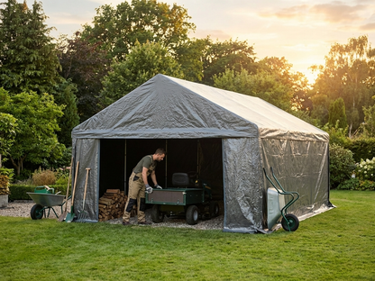 Grey storage tent 3x6 m, polyethylene and steel, outdoor use - view 3