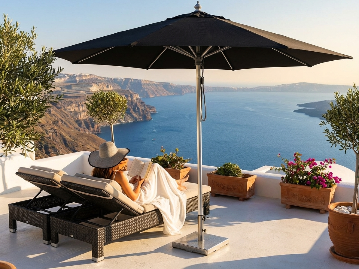 Black garden parasol with 3.5m diameter for outdoor use