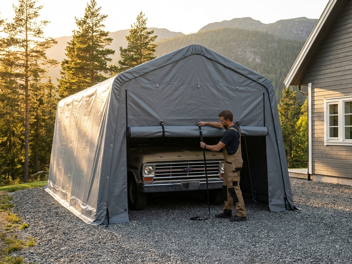 Grey endwall door for portable garage made of polyethylene