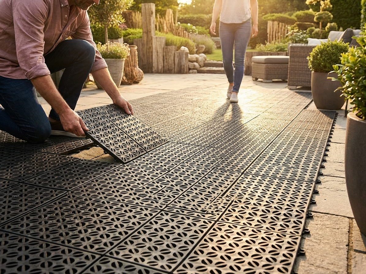 Black plastic flooring made from high-quality polyethylene - view 3