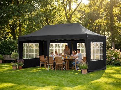 Black pop up gazebo with steel frame, ideal for outdoor events - product detail