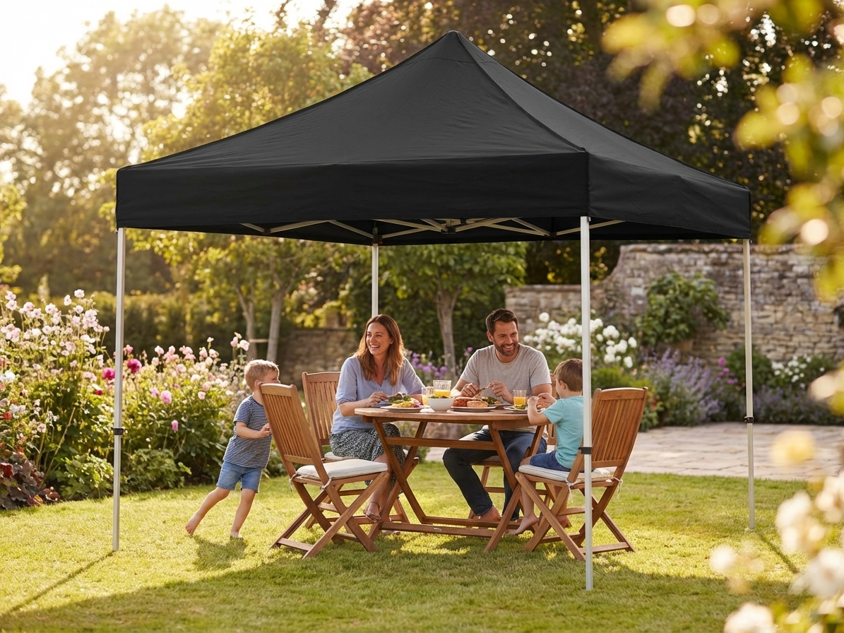 Black 3x3m outdoor gazebo with flame retardant steel frame - view 3