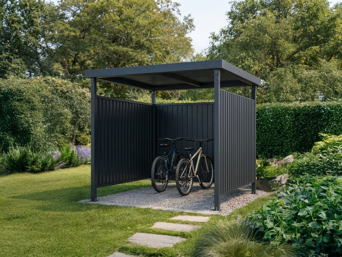 Steel bike shed in anthracite, outdoor storage - product detail