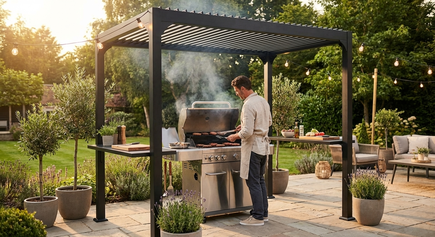 Aluminium BBQ Pergola in Black for Outdoor Use - view 3