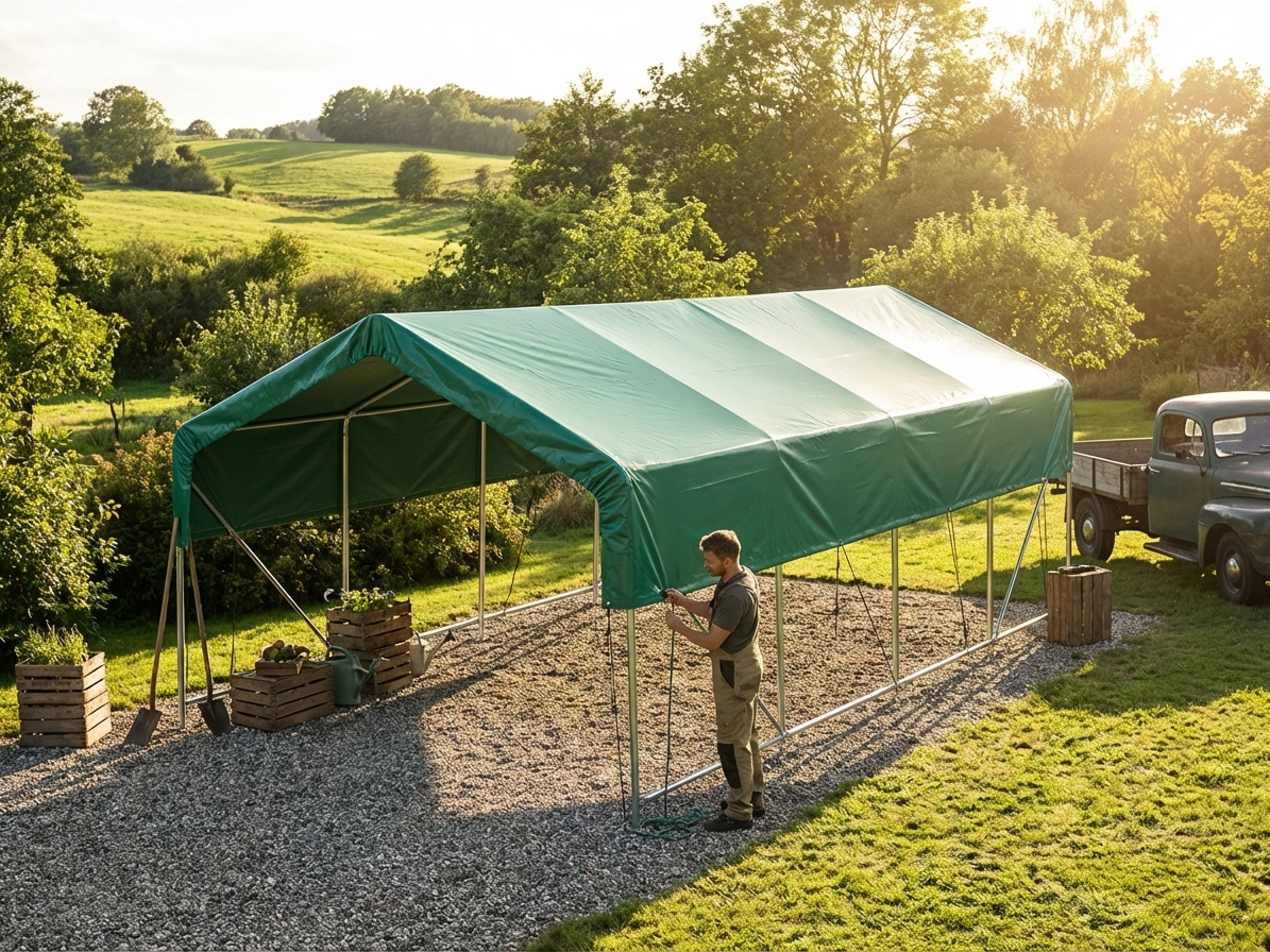 Green PVC roof cover for 5x8 m storage shelter
