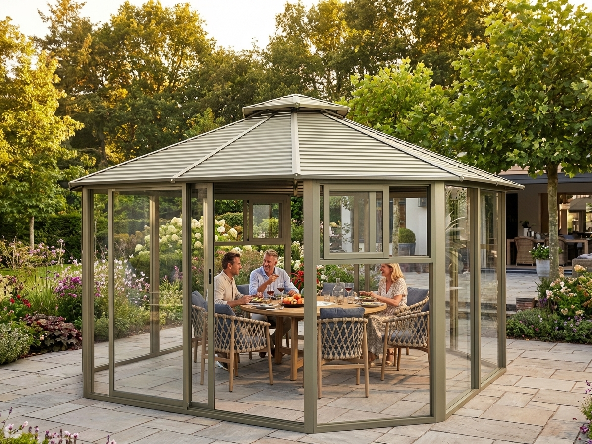 Octagonal gazebo in brass with aluminium frame, outdoor use - view 3