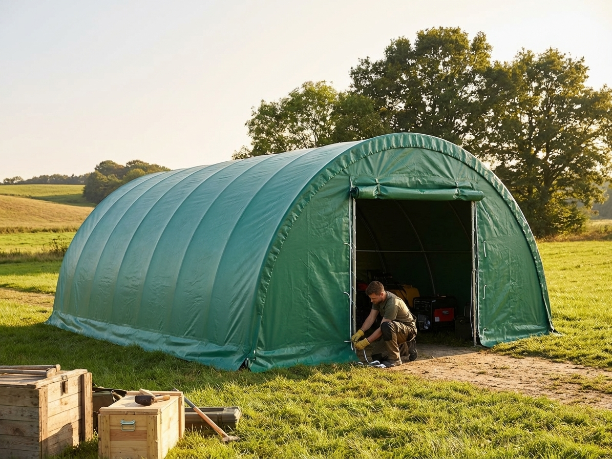 PVC storage tent 9.15x12x4.5 m in green - view 3