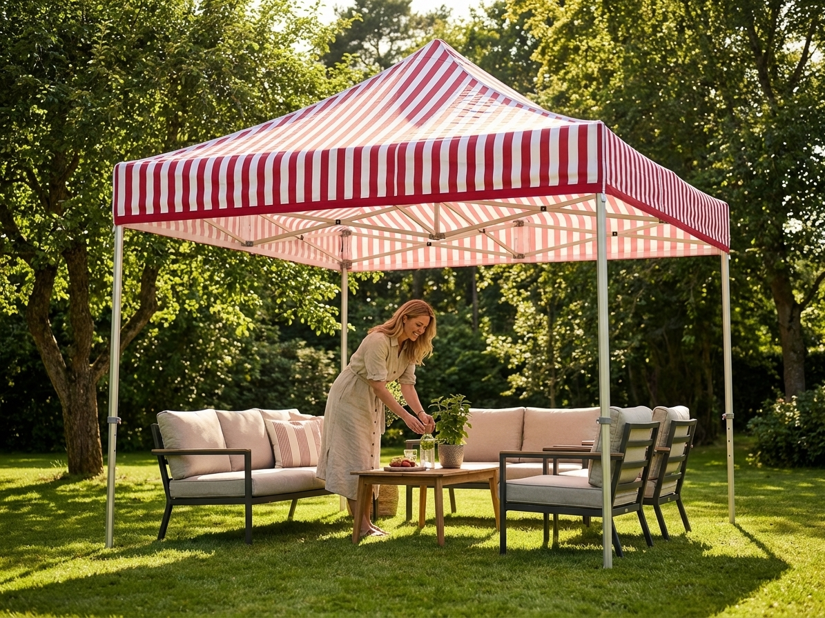 Pop up gazebo 3x3m white/red with aluminium frame - product detail