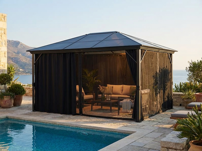 Black Aluminium Gazebo 3x4 m with Curtains for Outdoor Use