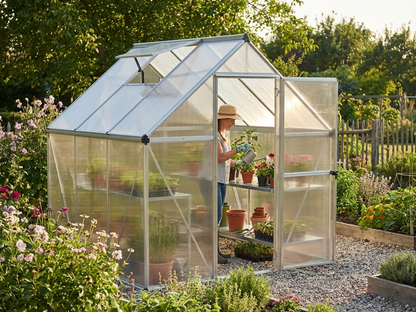 Polycarbonate greenhouse with silver aluminium frame - view 3