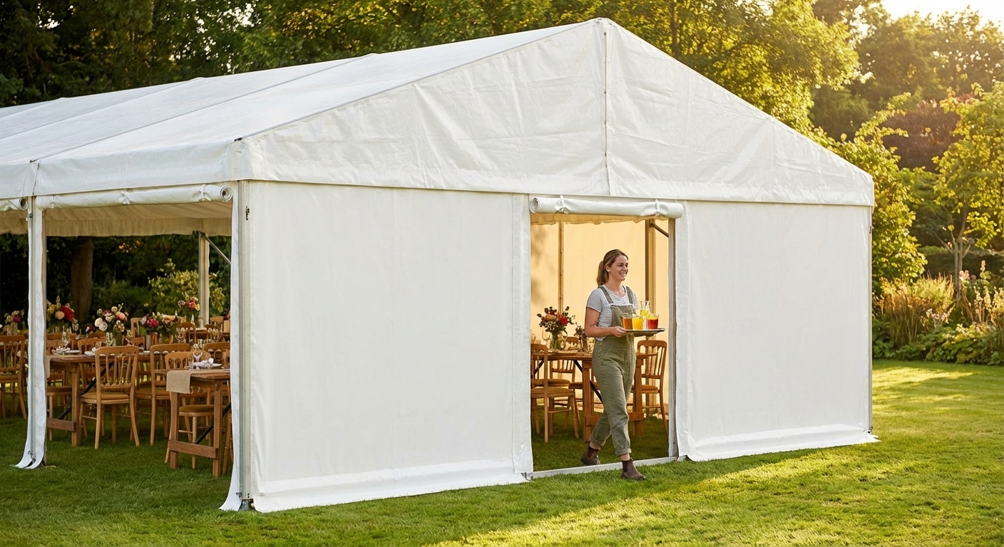 White tarpaulin endwall for outdoor shelter - view 3