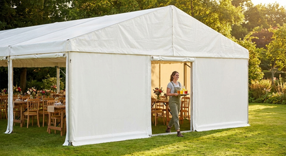White tarpaulin endwall for outdoor shelter - view 3