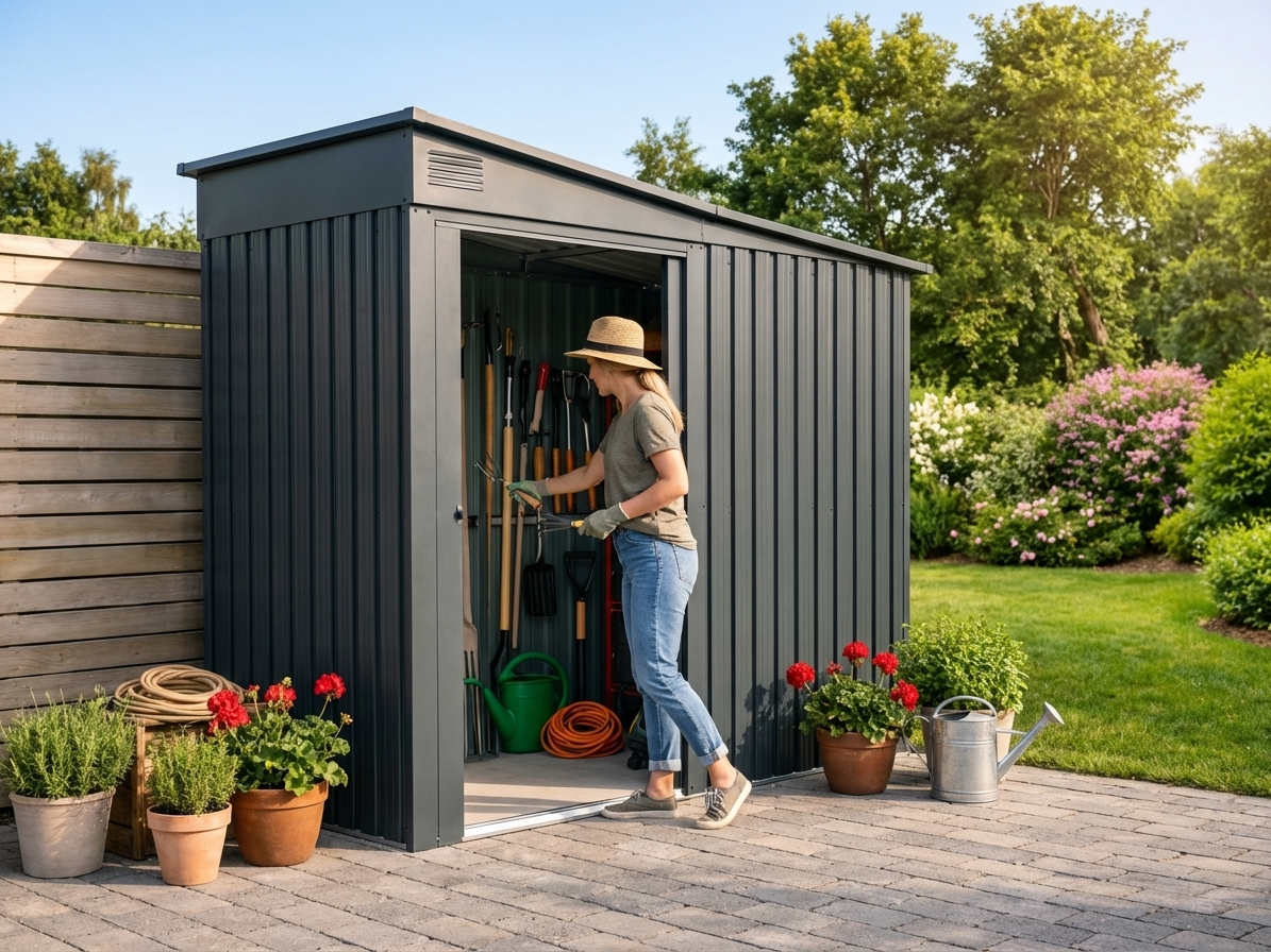 Anthracite garden shed made of galvanised steel, dimensions 1.03x1.85x1.9m - product detail