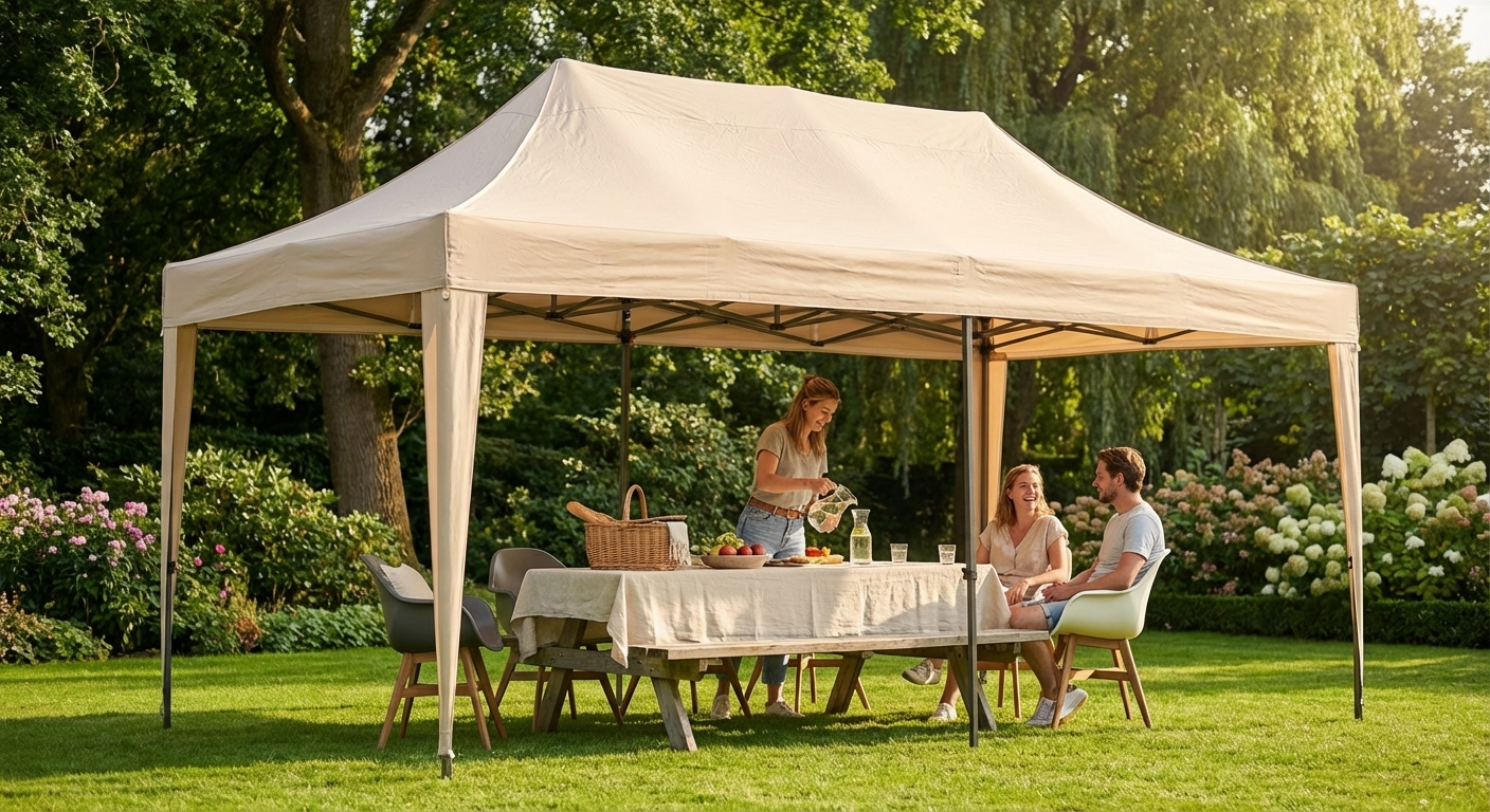 Pop-Up Gazebo in Latte with Aluminium Frame for Outdoor Use - product detail
