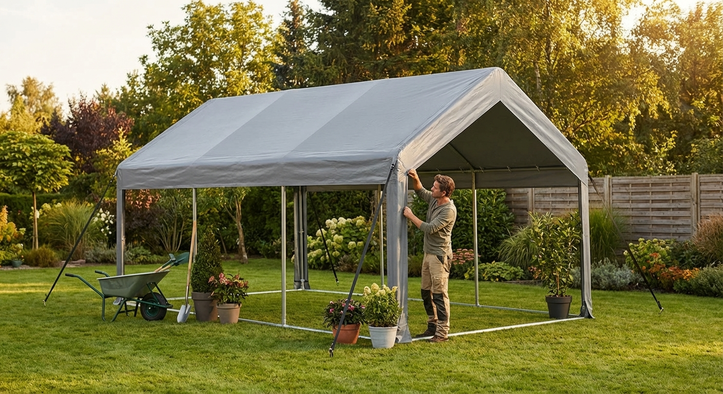 Grey roof cover for storage shelter with polyethylene material - view 3