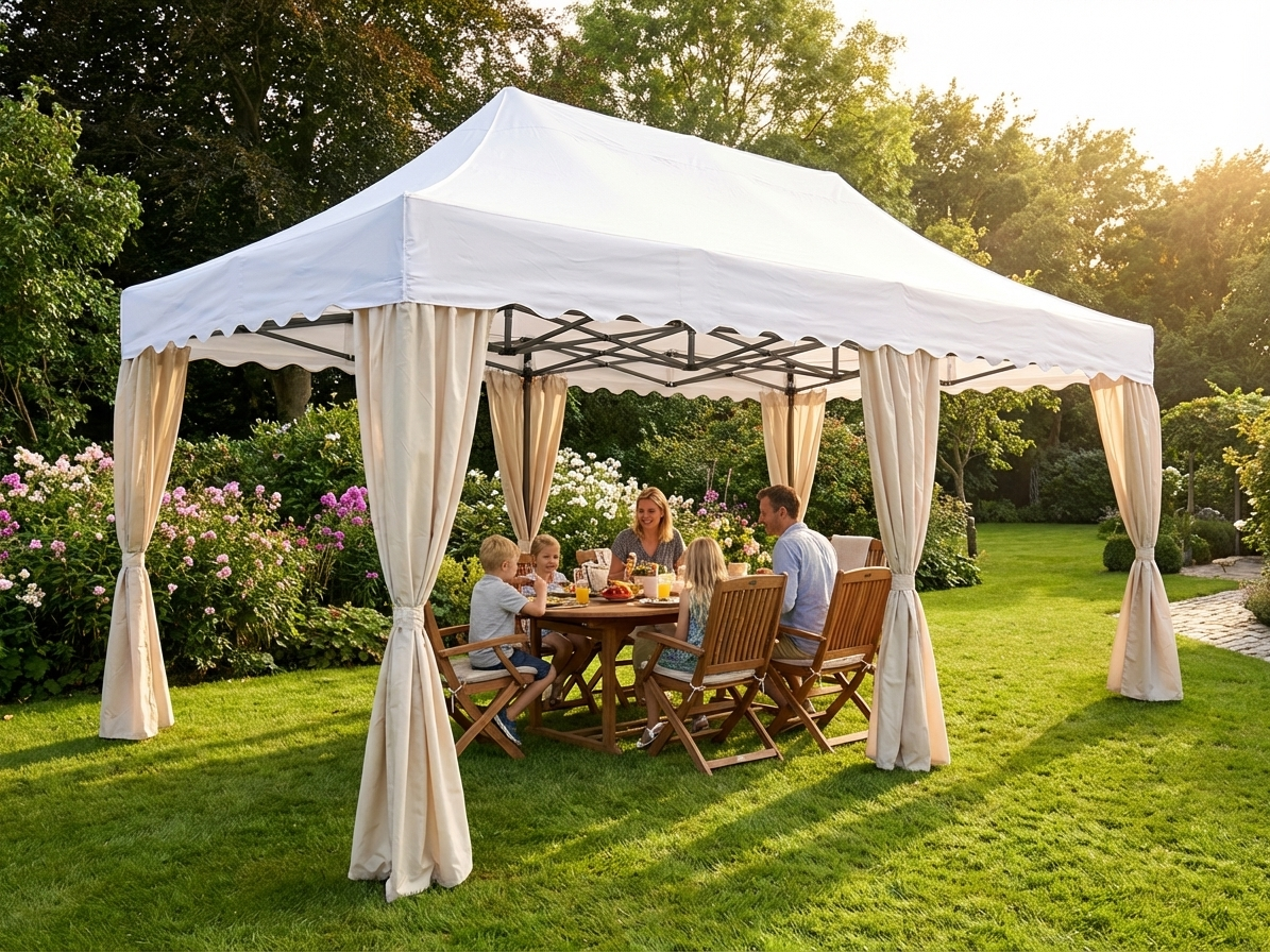 White pop up gazebo with steel frame, 3x6m, outdoor use