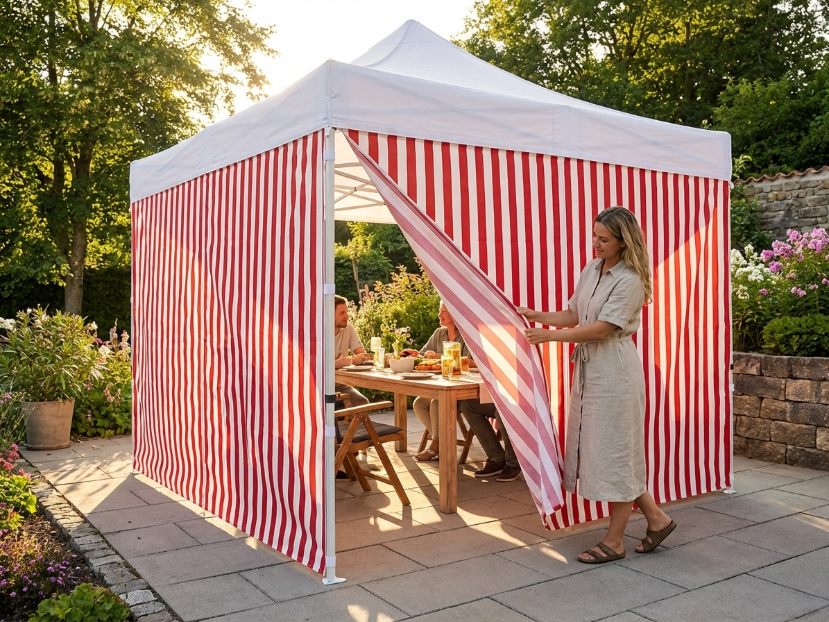 Striped sidewall for outdoor events in white and red - view 3