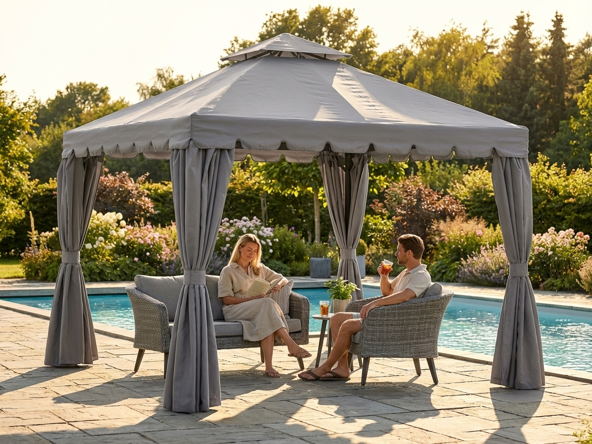 3x3 m grey gazebo with polyester and steel construction - view 3