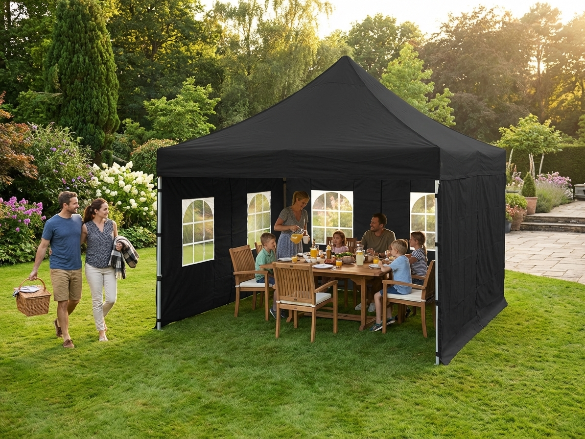 Pop up gazebo 6x6 m black with steel frame for outdoor events
