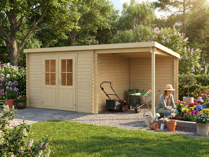 Wooden garden shed in natural Nordic Spruce - product detail