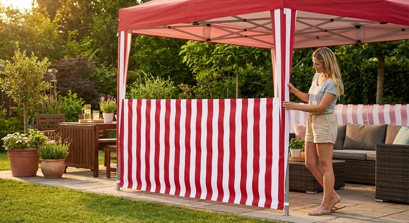 Striped sidewall for event tents in white and red - view 3