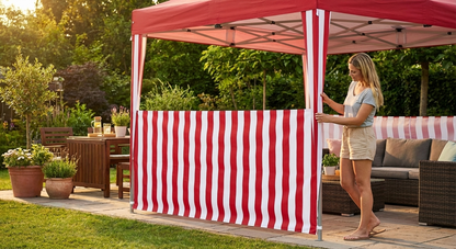 Striped sidewall for event tents in white and red - view 3