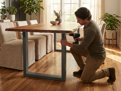 Grey steel table leg with powder coated finish - view 3
