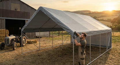 Grey roof cover for storage shelter, 6x6 m polyethylene tarpaulin - view 3