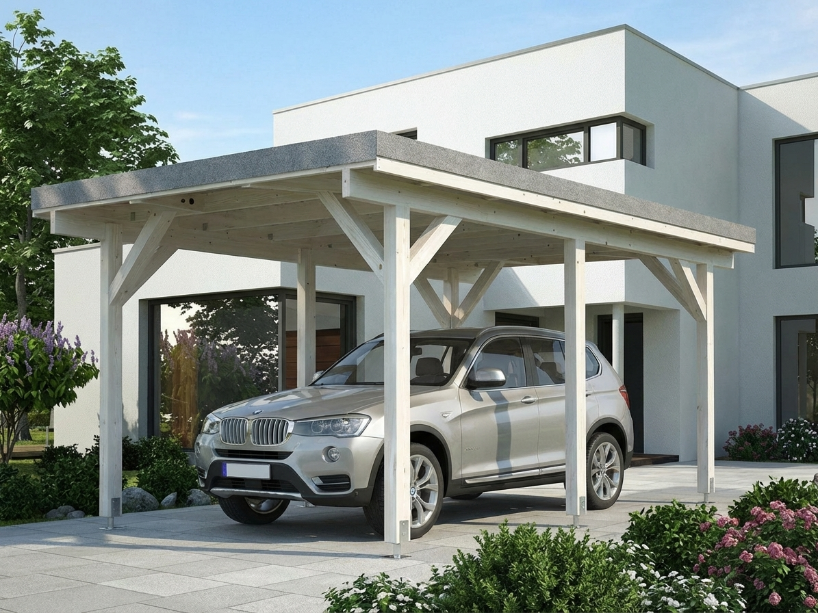 Natural wooden carport made from Nordic Spruce, 3.6x5.12m