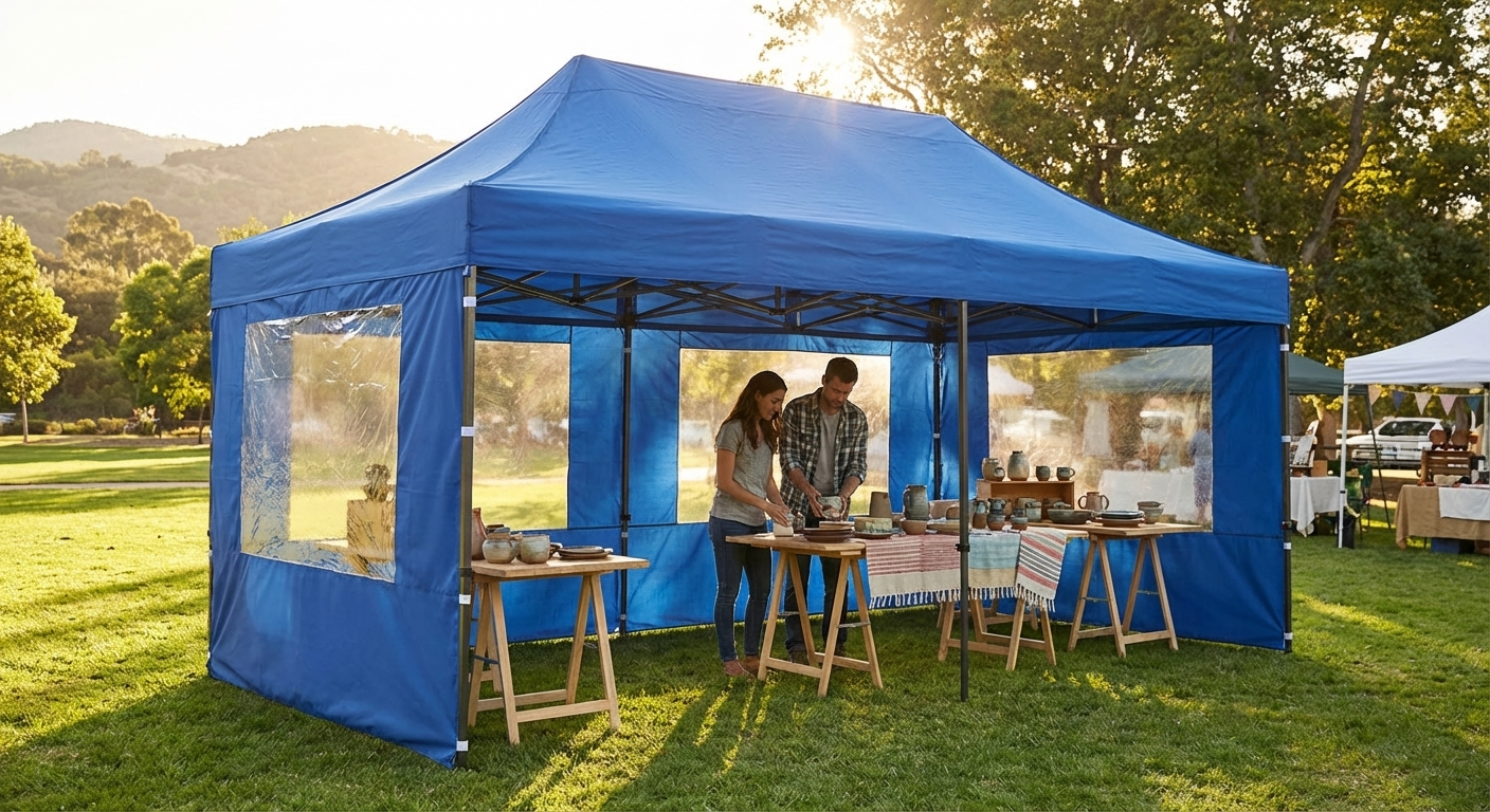 Pop up gazebo in blue with aluminium frame, ideal for outdoor events - view 3