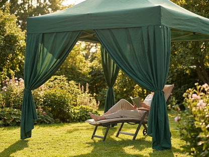 Green tent curtains made of polyester with PVC backing for outdoor use