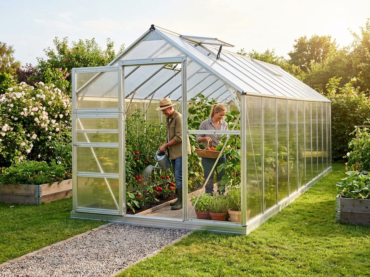 Polycarbonate greenhouse with galvanised steel frame in silver - view 3