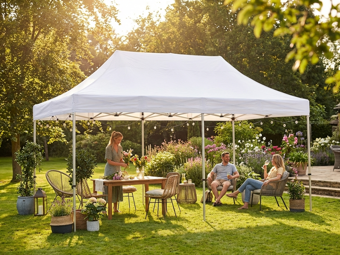 White pop-up gazebo 4x6 m with flame retardant fabric - view 3