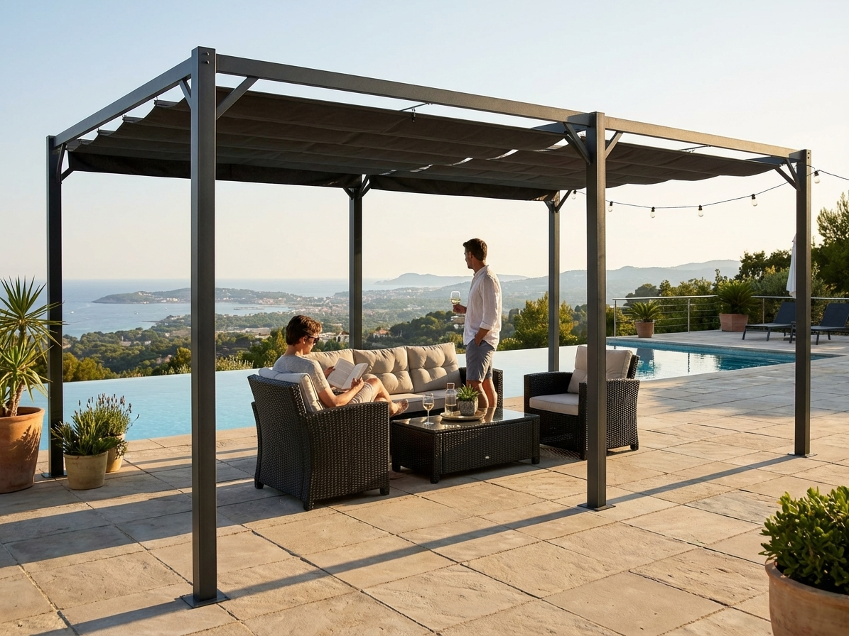 Dark grey pergola gazebo with aluminium frame, outdoor use - view 3