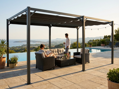 Dark grey pergola gazebo with aluminium frame, outdoor use - view 3