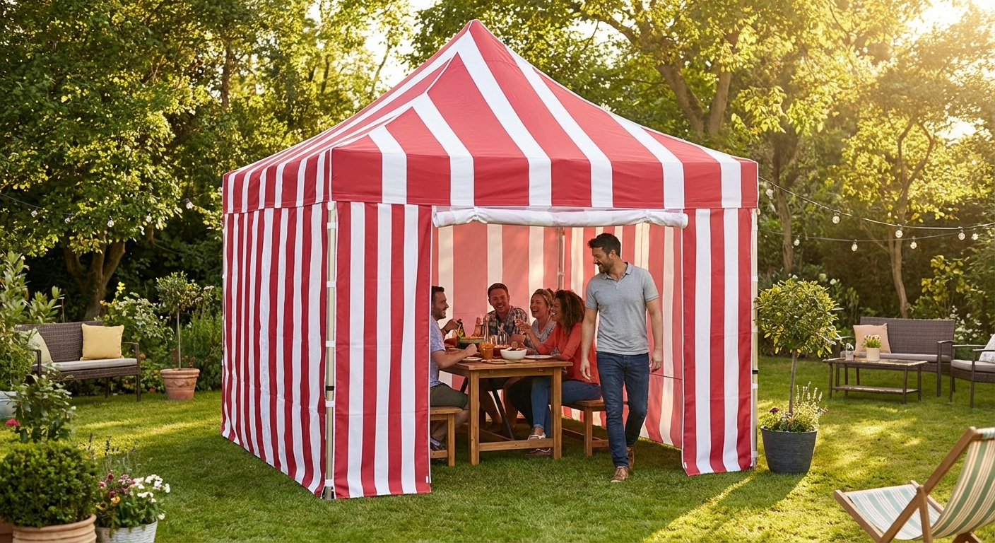 Pop up gazebo 4x4m in white and red with aluminium frame - view 3