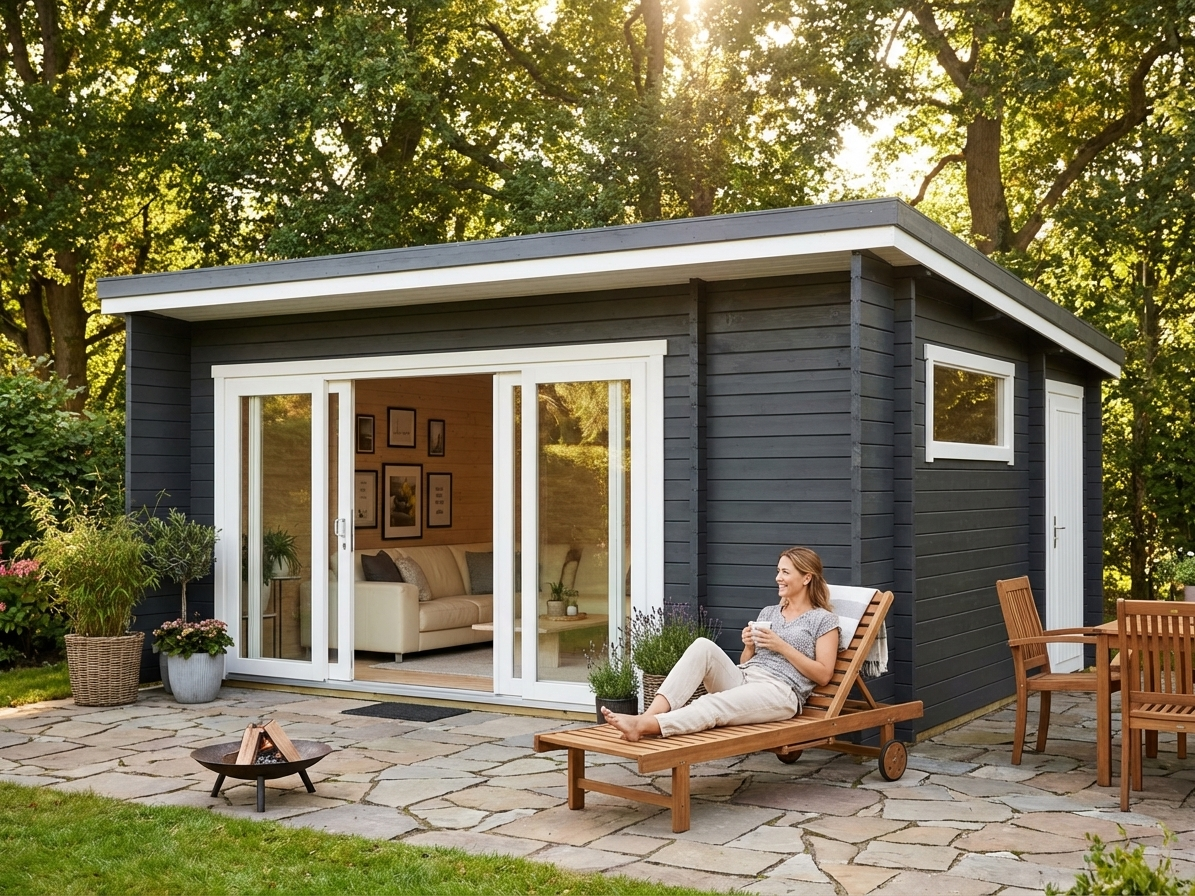 Wooden Cabin in Dark Grey with Nordic Spruce Material