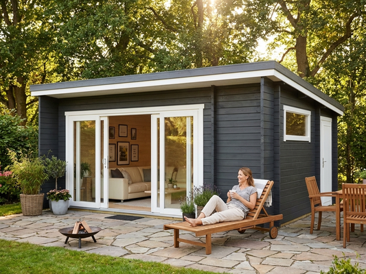 Wooden Cabin in Dark Grey with Nordic Spruce Material