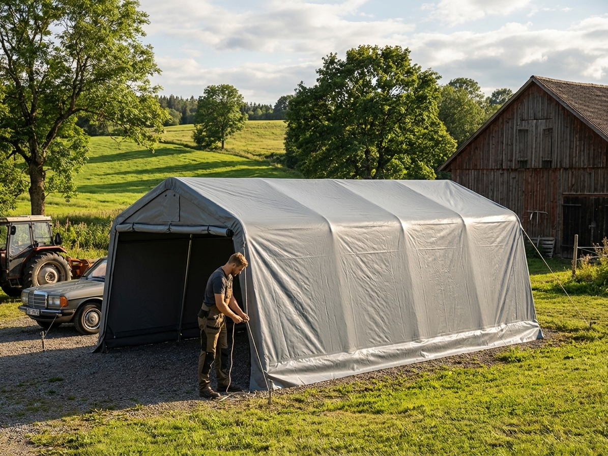 PVC roof cover for portable garage in grey - view 3
