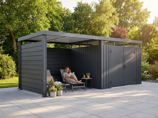 Anthracite garden shed extension made from galvanised steel