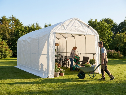 White storage shelter 4x12m outdoor garage
