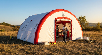 Inflatable medical tent in white and red, 5.5x6m size - product detail