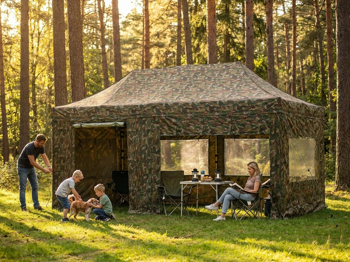 Pop Up Gazebo 3x6m with Camouflage Design and Steel Frame