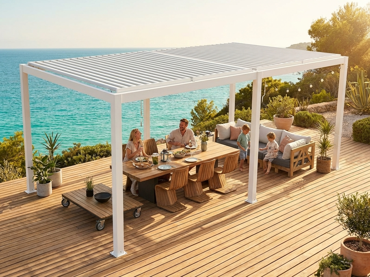 Aluminium Bioclimatic Pergola in White 4x5.8m - product detail