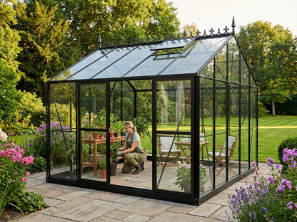 Glass greenhouse with black aluminium frame for outdoor use - view 3