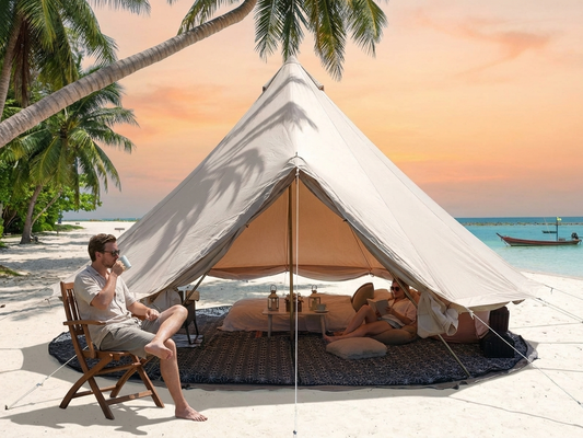 Sand-coloured bell tent for glamping and camping
