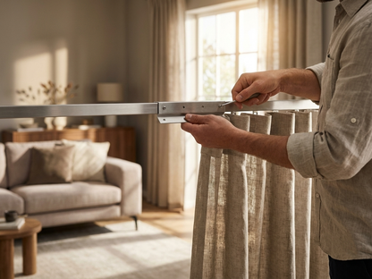Grey curtain rail connector made from powder coated steel