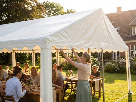 White marquee roof cover 5x10 m made of PVC/Polyester - product detail