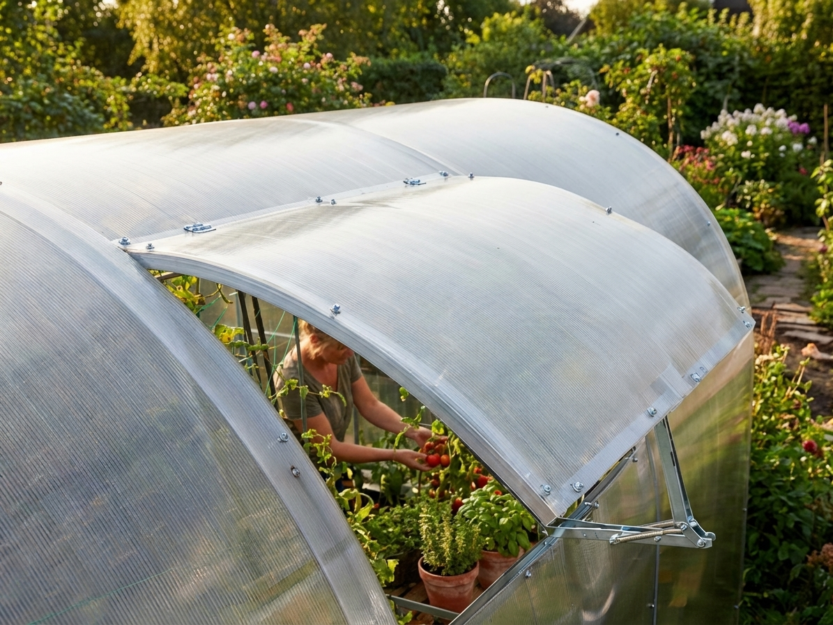 Silver ventilation window with automatic opener for greenhouses - view 3