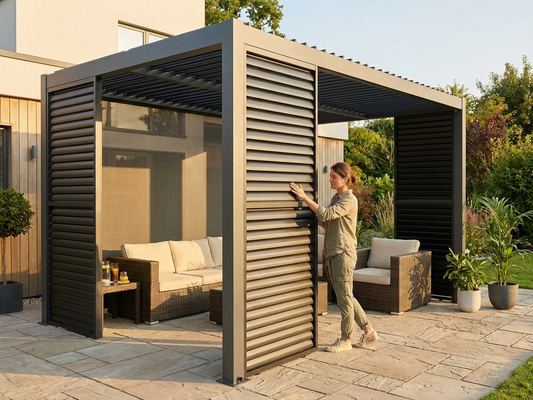 Black aluminium louvre wall for gazebo use - product detail